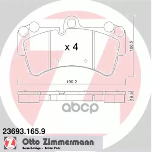Колодки Тормозные Дисковые Zimmermann 23693.165.9