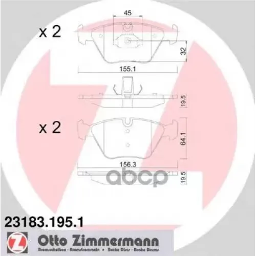 Колодки Тормозные Дисковые Zimmermann 23183.195.1