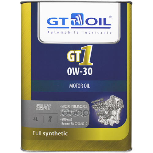 GT OIL Масло Моторное Синтетическое Всесезонное Gt1, Sae 0W-30, Api Sn/Cf, 4 Л