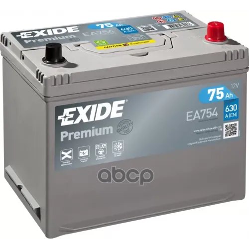 Аккумулятор Premium 12V 75Ah 630A 272Х170х225 Полярность Etn0 Клемы En Крепление B9 EXIDE 