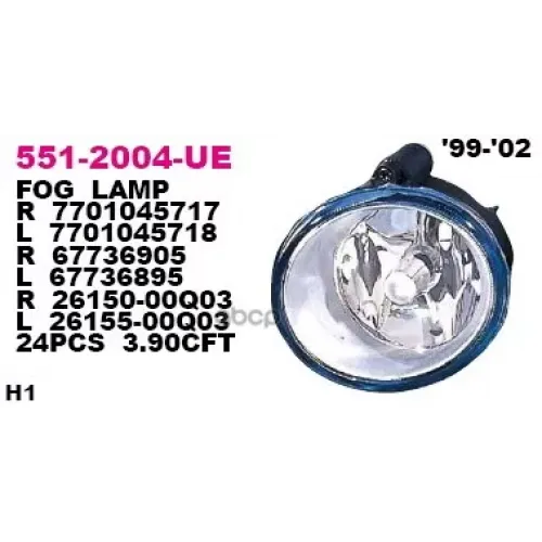 Фара Противотуманная Renault Megane Scenic/Laguna//Twingo/Trafic 01- Лев. Depo 