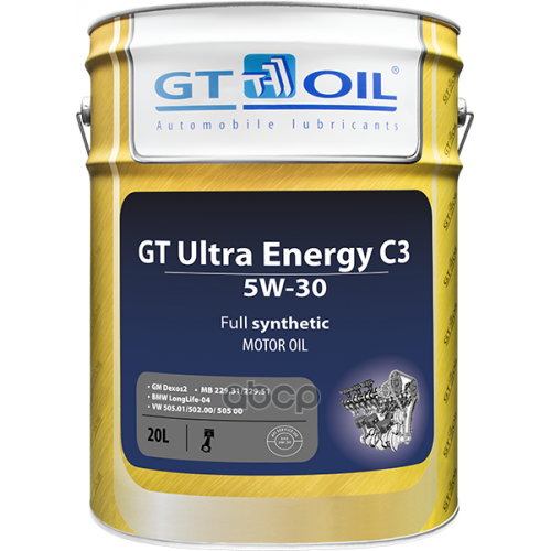 GT OIL Масло Моторное Синтетическое Всесезонное Gt Ultra Energy C3, Sae 5W-30, Api Sm,Sn/Cf, 20 Л
