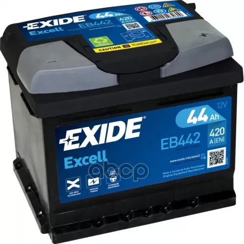 Аккумулятор Excell 12V 44Ah 420A 207Х175х175 Полярность Etn0 Клемы En Крепление B13 EXIDE 