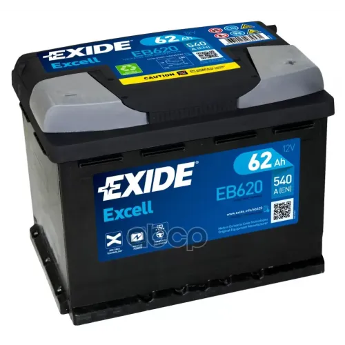 Exide  Eb620  Аккумулятор Excell 12V 62Ah 540A 242Х175х190 Полярность Etn0 Клемы En Крепление B13 EXIDE 