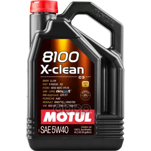 MOTUL Масло Моторное 5W40 Motul 4Л Синтетика 8100 X-Clean C3