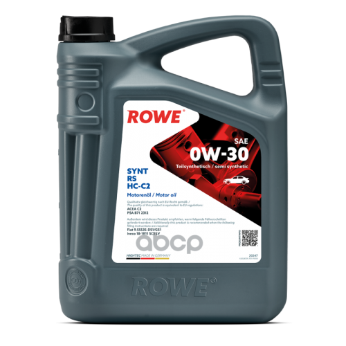 ROWE Rowe Hightec Synt Rs 0W-30 Hc-C2 C2 Моторное Масло Синтетическое 5L