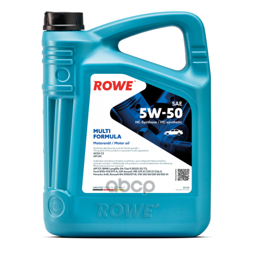 ROWE Масло Моторное 5W50 Rowe 5Л Нс-Синтетика Hightec Multi Formula Acea C3 Api Sn/Cf