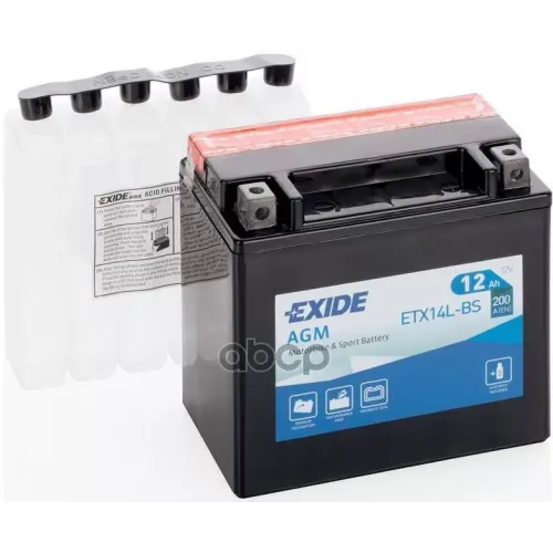 Аккумулятор Moto Agm 12Ah 200A 150X87x145 Полярность Etn 0 Токовыводы M04 EXIDE ETX14L-BS