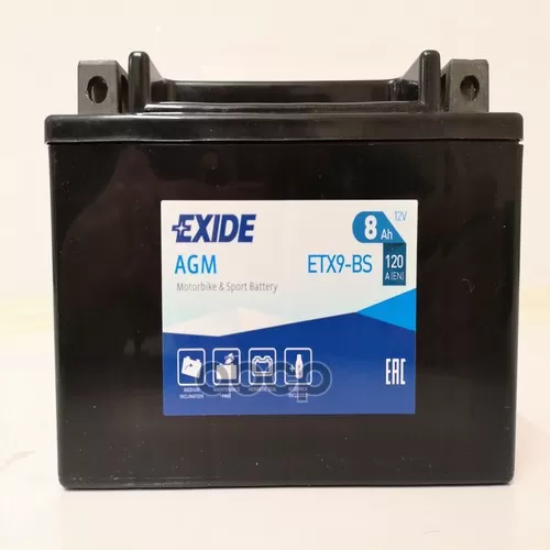 Аккумулятор Moto Agm 8Ah 120A 150X87x105 Полярность Etn 1 Токовыводы M12 EXIDE ETX9-BS