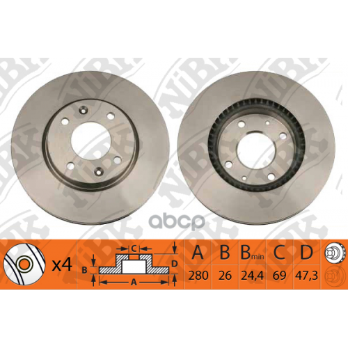 Диск Тормозной Hyundai Elantra 2.0 01-/Sonata/Kia Magentis 01- Передний D 280Мм. NiBK 