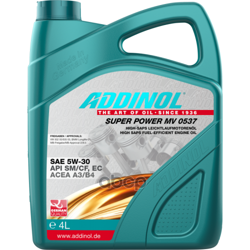 ADDINOL Addinol Super Power 5W30 A3/B4 Sm/Cf Масло Моторное Синт. (4L)