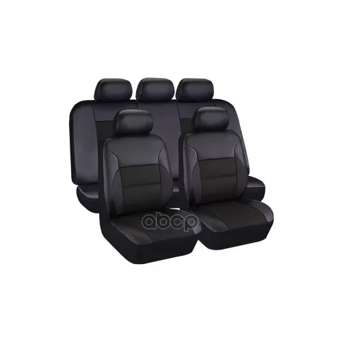 Чехлы Универсальные Luxury. Экокожа/Полиэстер(Сетка). Черные. Srs Airbag. 11 Предметов. Поролон 3Мм. 4 Молнии Kraft 
