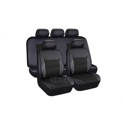 Чехлы Универсальные Luxury. Экокожа/Полиэстер(Сетка). Черн/Серые. Srs Airbag. 11 Предметов. Поролон 3Мм. 4 Молнии Kraft 