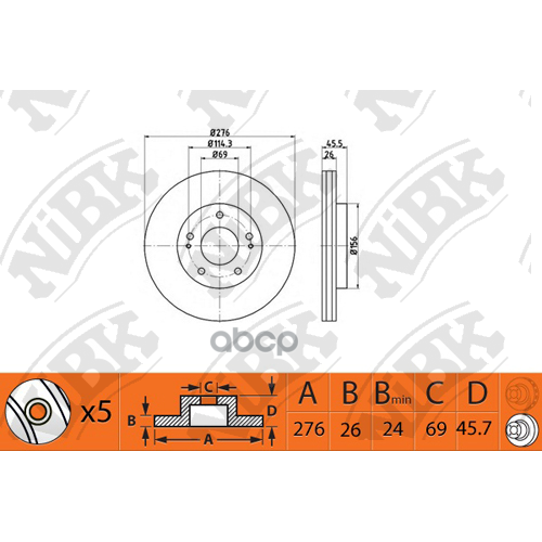 Диск Тормозной Mitsubishi Lancer (Cs__) Sport 1.6/2.0 00> Передний NiBK 