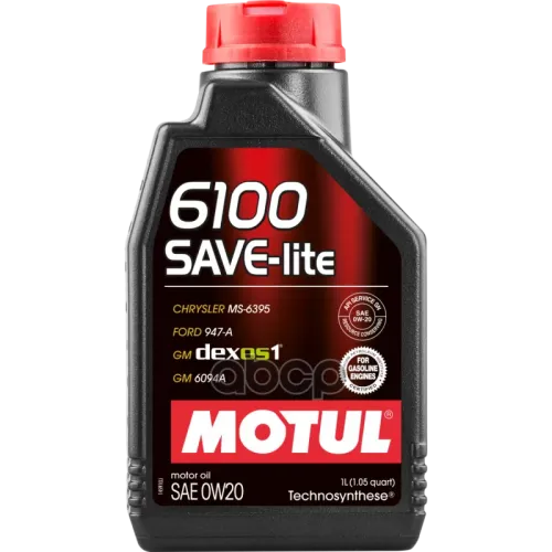 MOTUL Масло Моторное Motul 6100 0W-20 Save-Lite Technosynthese Sn/Cf, Gf-5 (1Л) 108030