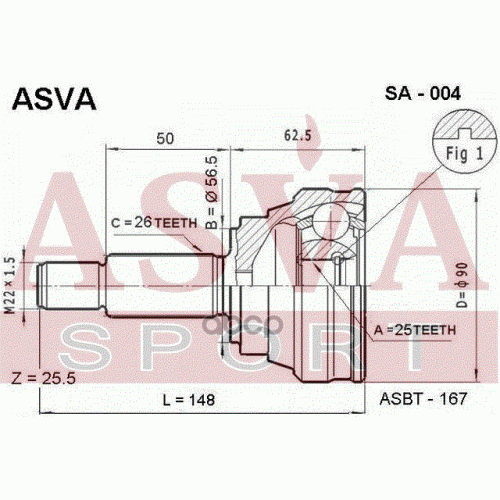 Шрус Наружный (25X57x26) ASVA SA-004