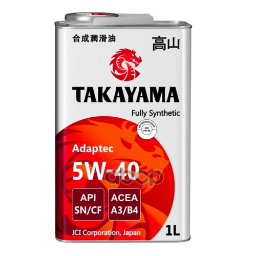TAKAYAMA Масло Моторное 5W40 Takayama 1Л Синтетика Adaptec Api Sn/Cf Acea A3/B