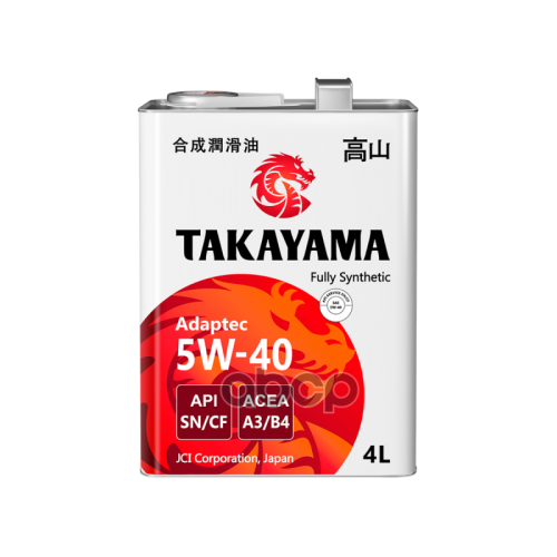 TAKAYAMA Масло Моторное 5W40 Takayama 4Л Синтетика Adaptec Api Sn/Cf, Acea A3/B4 (Металл)