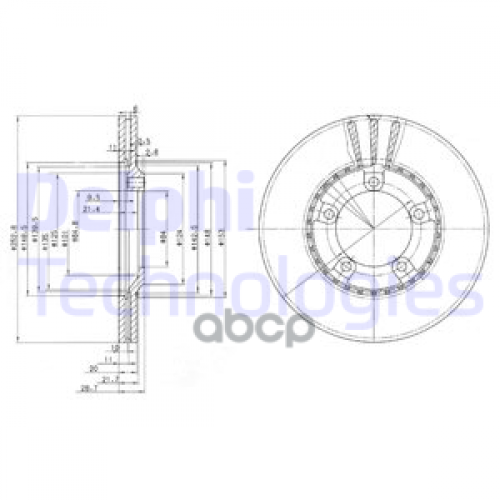 Диск Тормозной Hyundai H1/H100/Porter Передний Вент.d 253Мм. Delphi 