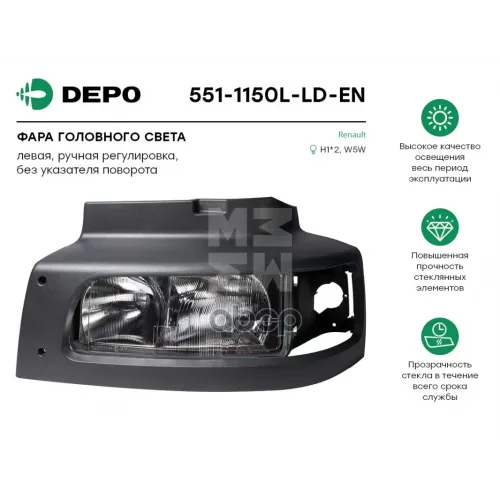 Фара Головного Света Левая [Без Указ. Поворотов. С Электр./Регулировкой И Пластик. Корпусом] Rvi Premium. Midlum. Kerax Depo 