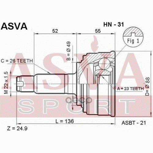 Шрус Наружный 23X49x26 ASVA HN-31