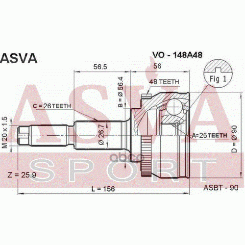 Шрус Наружный 25X57x26 ASVA VO-148A48