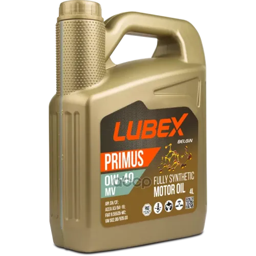 LUBEX L034-1621-0404 Lubex Синт-Ое Мот.масло Primus Mv 0W-40 Cf/Sn A3/B4 (4Л)