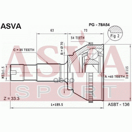 Шрус Наружный 45X70x35 ASVA PG-78A54