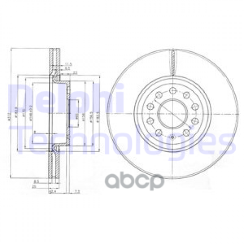 Диск Тормозной Audi A3/Vw Golf V/ Jettaiii/Passat 1.6-2.0 2003=> (312X25) Delphi 