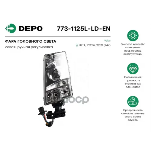 Фара Головного Света Левая[Ручная Регулировка.квадратный Разъем ] Volvo Fh/Fm ’02-’07 Depo 
