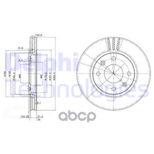 Диск Тормозной Peugeot 406 1.6-1.9 95-04 Передний D 260Мм. Delphi 