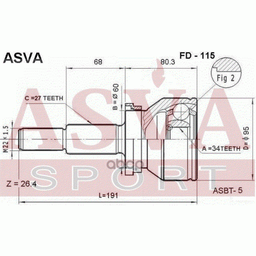 Шрус Наружный 34X60x27 ASVA FD-115