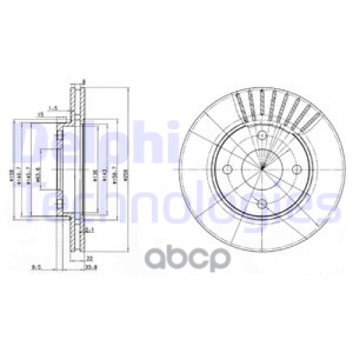 Диск Тормозной Ford Focus 98>05/Fusion 1.4/1.6 01> Передний Вентилируемый Delphi 