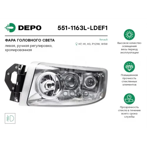 Фара Головного Света С Противотуманкой Левая [Ручная Регулировка.хромированная] Renualt Premium ’06 Depo 