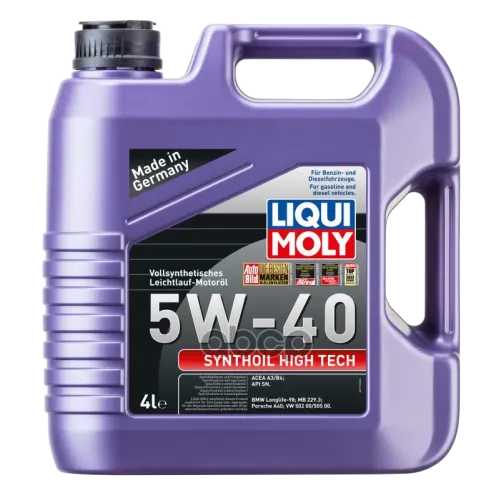 LIQUI MOLY Lm Synthoil High Tech 5W-40 Sm. A3/B4 Масло Моторное Pao (229.3. Ll-98. 502.00. 505.00) 4L
