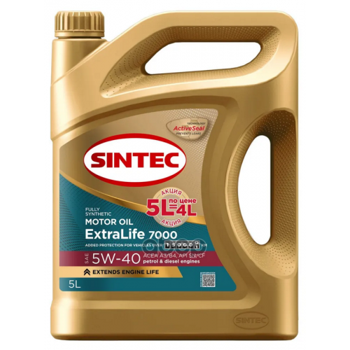 Масло Моторное Sintec Extralife 7000 5W-40 A3/B4 Sn/Cf 5Л Акция 5Л По Цене 4Л SINTEC 