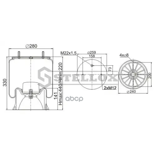 Пневмоподушка Со Стак.2шп.m12 1Отв-Шт.m22 Поршень Пластик 4Отв.m12 Saf Stellox 