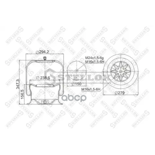 Пневмопод. Со Стак.voss 232 1Шп-Шт.m24 Поршень Сталь 1Отв.m16 Mb Actros Stellox 