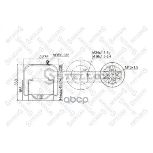 Пневмопод. Со Стак. 1Шп-Штуц.m16/24X1.5 Поршень Сталь1отв.m16x1.5 Mb Actros Stellox 
