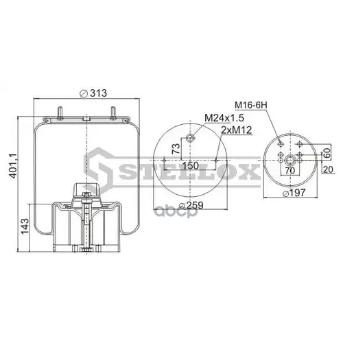 Пневмопод. Со Стак. 2Шп. М12 1Штуцер М22x1.5 Поршень Пластик Bpw 30K Stellox 