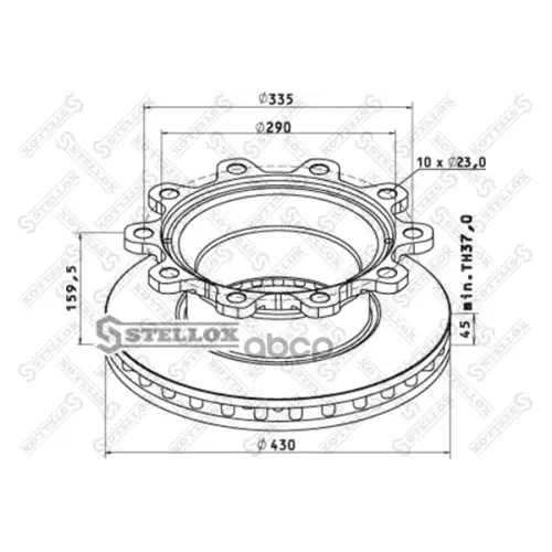 Диск Торм430/290X45/159.5 10N-335-23 Вент.без Креплен. Ротора Abs Суппорт Sb(Knorr)Bpw Stellox 