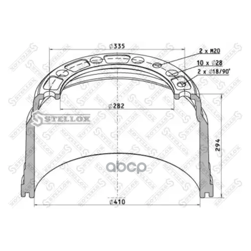 Барабан Тормозной410x200/218 H=294 D=282/335 N10x28/N2xm12/N2x26.5 Volvo Fl/F/Fm/Fh/Nh Stellox 